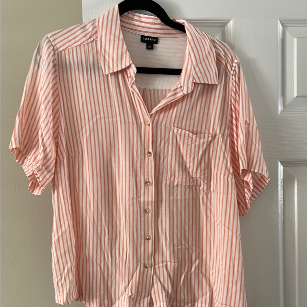 Torrid Pink Striped Button Down Shirt